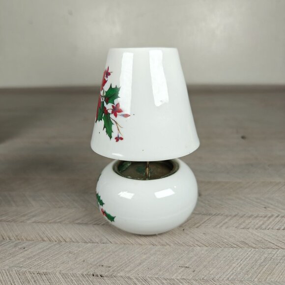 Vintage Porcelain Christmas Miniature Hurricane Candle Lamp Holly Ivy Nevco - Picture 5 of 9